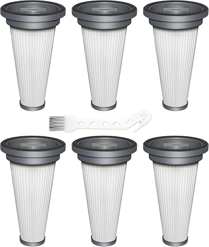 6 Pack T350 HEPA Filter Attachment Replacement Compatible with Trucozie T350 Cordless Lightweight Stick Vacuum Cleaner, 6 HEPA Filters, 1 Cleaning Brush
