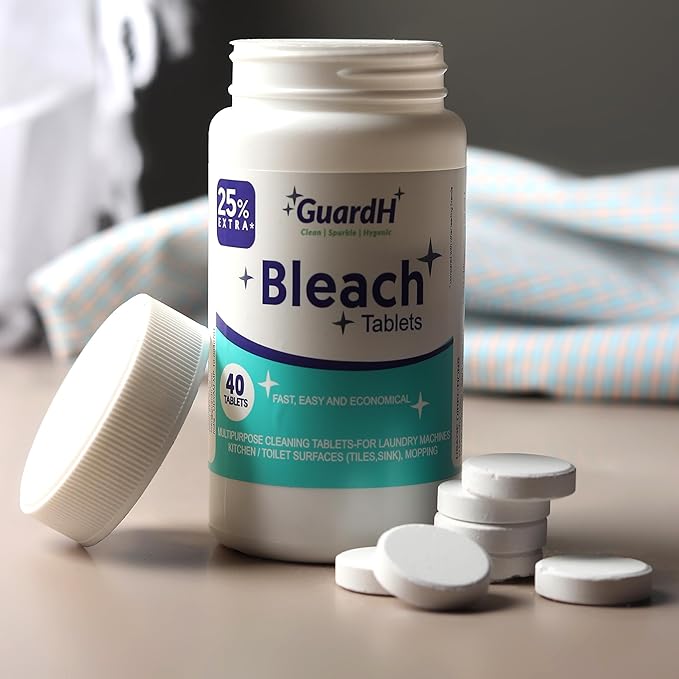 Bleach Tablets 40 Count – Multipurpose Cleaning Tablets for Laundry, Toilet Bowl, Bathroom Tile and Kitchen Surfaces – Liquid Bleach Alternative, Fast Dissolving Formula