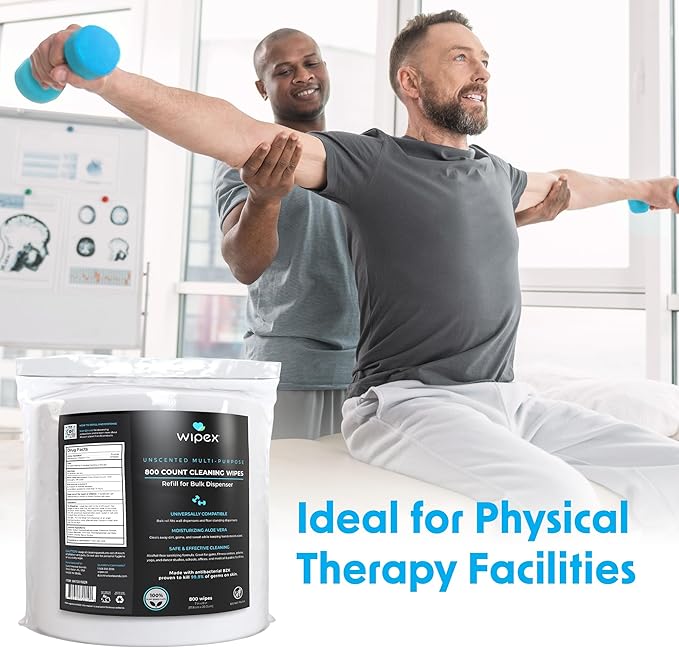 Wipex Bulk Fitness Wipes Bundle - Get (2) 800ct Gym Sanitizing Wipes with Plant Based Cloth and BZK Antiseptic & (1) White Wall-Mounted Dispenser, Great for Schools, Fitness & Wellness Centers & Gyms