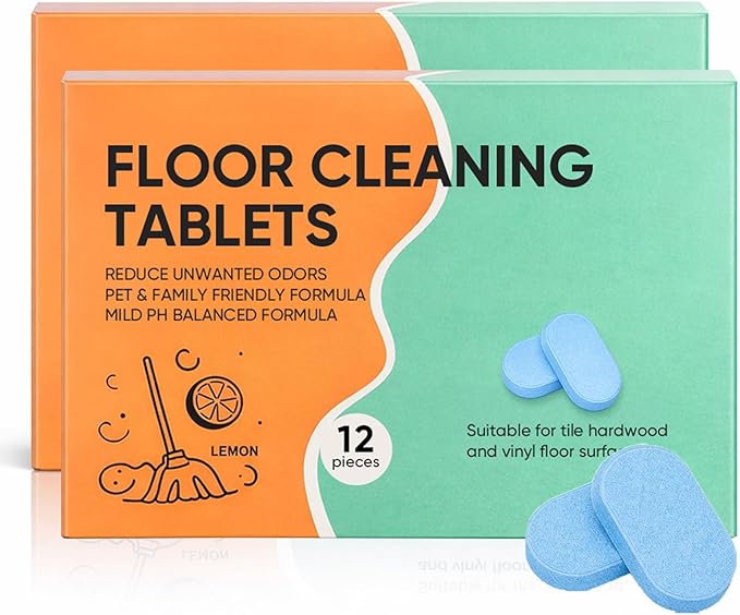 Floor Cleaning Tablets, Multi-Surface Floor Cleaner Solution with Mopping for Bathroom, Kitchen, Floors & Tile, Lemon Scent (12 pcs) (2)
