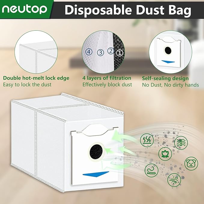 Neutop Replacement Parts Compatible with Ecovacs Deebot N30 Omni, N30 Pro Omni, Robot Vacuum Accessories 1 Roller 4 Filter 4 Side Brush 4 Mop Pad 4 Dust Bag