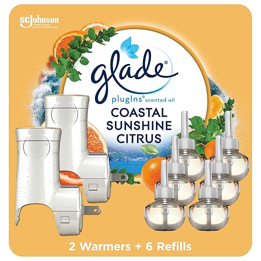 Glade PlugIns Refills Air Freshener Starter Kit with Warmers and Refills (Coastal Sunshine Citrus, Exotic Tropical Blossoms)
