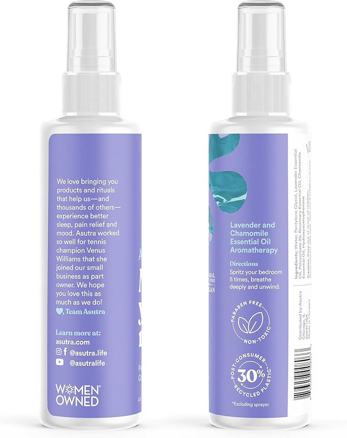 ASUTRA Lavender Pillow Spray for Sleeping (Lavender & Chamomile), 4 fl oz – Sleep Mist Spray for Pillows, Bed & Linens, Deep Sleep Essential Oil