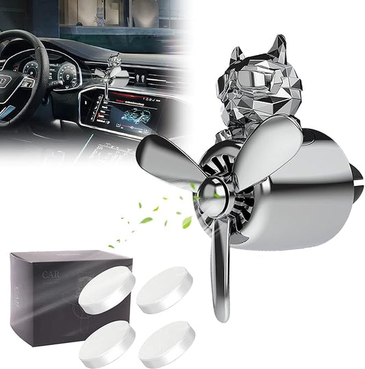 Car Air Freshener Cute Cartoon Bulldog Pilot Car Diffuser Rotating Propeller Automotive Air Outlet Fan Creative Funny Car Perfume Decoration Cool Car Accessories (Silver)