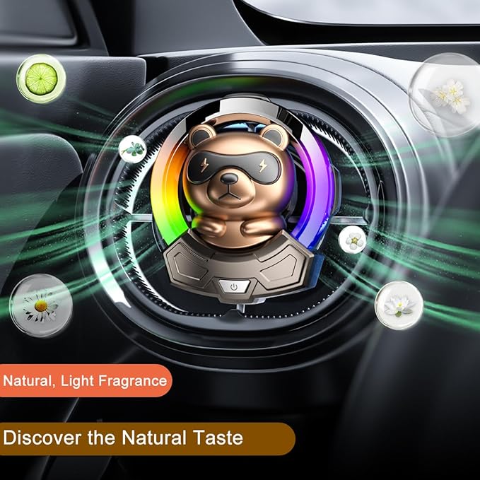 Cartoon Bear Cute Air Freshener for Car,7 Colors Air Vent Clips Car Decorations with 5 Dynamic Lightings,Voice Control,USB Charging Cute Vent Clips Car Accessories