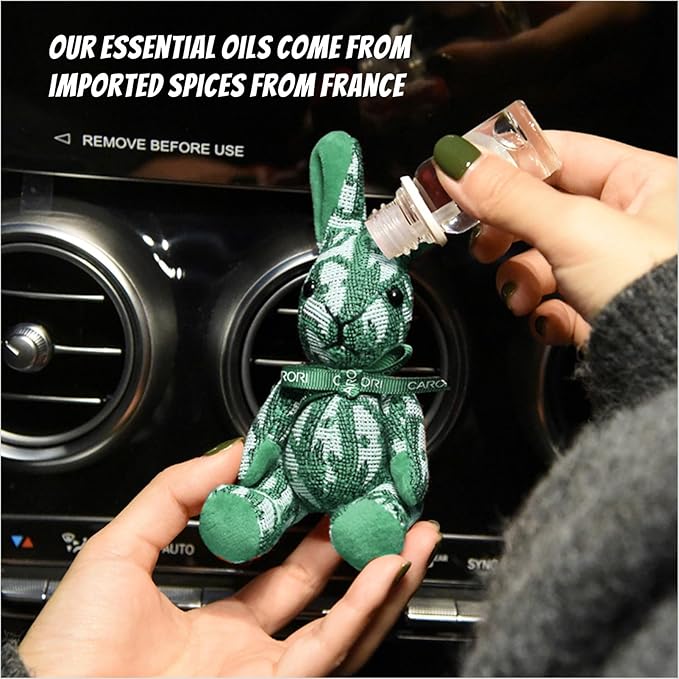 2 Pack Car Air Freshener, Essential Oil Diffuser, Car Air Freshener Long Lasting Strong Deodorizer, Car Fresheners for Women, (10ml Essential Oil, Ribbon, Vent Clip, Lanyard, Rabbit)