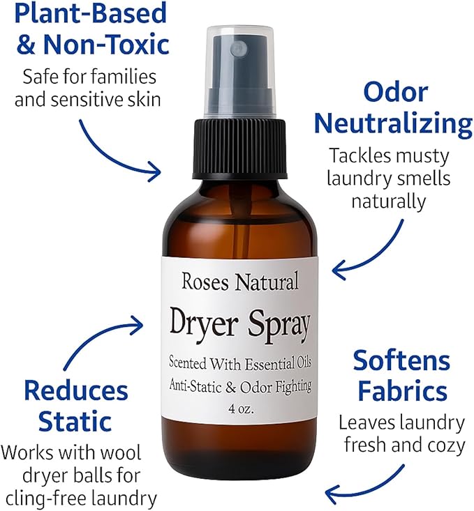 Natural Dryer Ball Spray, 4 oz, Patchouli, Lavender,Essential Oil Laundry Refresher, Fabric Freshener for Clothes, Linens & Wool, Anti-Static & Odor Neutralizer, Made in the USA (Lemongrass)