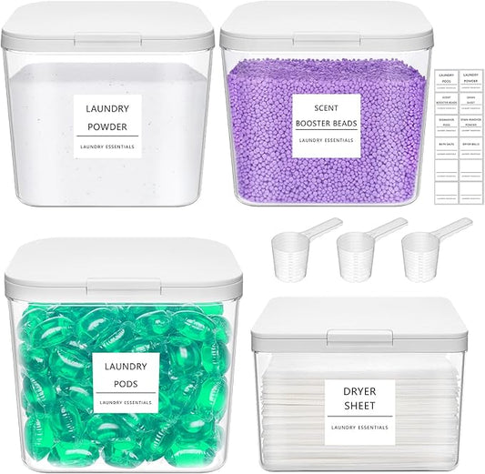 Lifewit Laundry Pods Container with Pop-up Lid, Laundry Room Organization, Dryer Sheet Holder for Washing Powder Scent Booster Beads, 2700 +4500+1800ml/0.5+0.72+1.2gal,4 Pcs