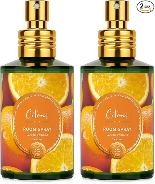 Citrus Room Spray 2 Pack, 3.4oz/100ml Each – Long-Lasting Air Freshener & Odor Eliminator for Home, Bathroom, Bedroom & Office, Concentrated Room Spray