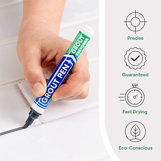 Grout Pen Dark Grey Tile Grout Paint Marker: Waterproof Tile Grout Paint Pen Colorant, Grout Shine Touch Up & Renew - Dark Grey, Wide 15mm Tip (20mL)