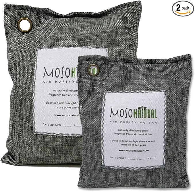 MOSO NATURAL Air Purifying Bag. Bamboo Charcoal Air Freshener, Deodorizer, Odor Eliminator, Odor Absorber for Cars and Home. 200g / 500g Charcoal Color