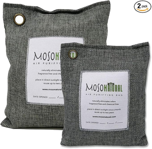 MOSO NATURAL Air Purifying Bag. Bamboo Charcoal Air Freshener, Deodorizer, Odor Eliminator, Odor Absorber for Cars and Home. 200g / 500g Charcoal Color