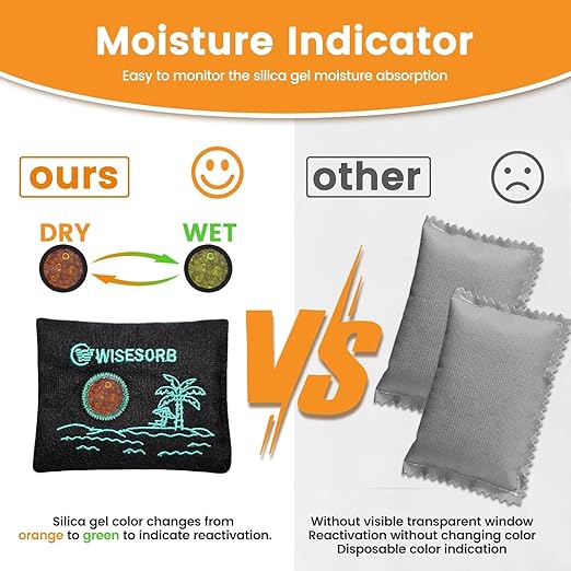 100g x 2pcs Reusable Desiccant Packs for Storage, Color Indicating Silica Gel Packets Moisture Absorbers with Visible Window, Rechargeable Dehumidifier Bags for Gun Safe Car Closet Basement
