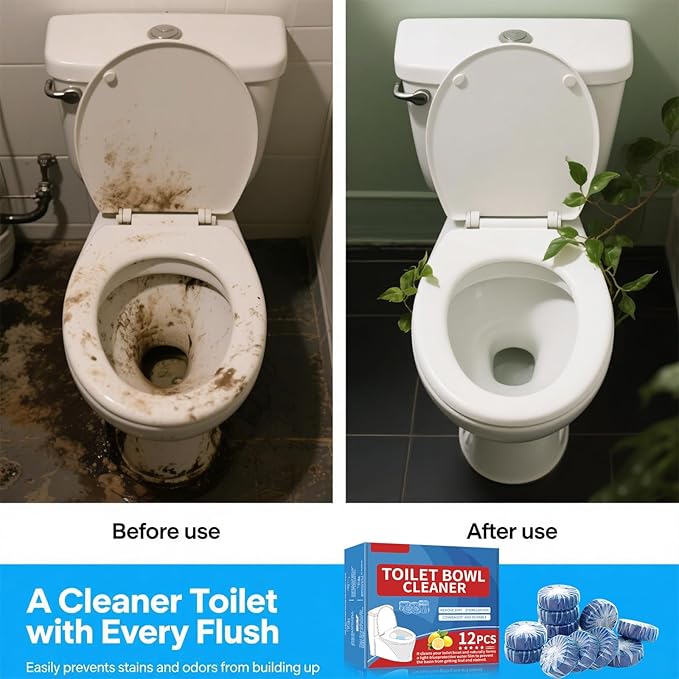 Toilet Cleaning Tablets | Fast-Dissolving, Long-Lasting Freshness | 12/24 Count | Safe for All Toilets, Septic Tanks & Pipes (12)