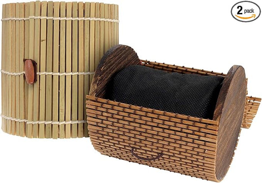 BambooMN Granulated Bamboo Charcoal Odor Absorber Bag in Decorative 4" Green and Brown Cylinder, 2 Sets
