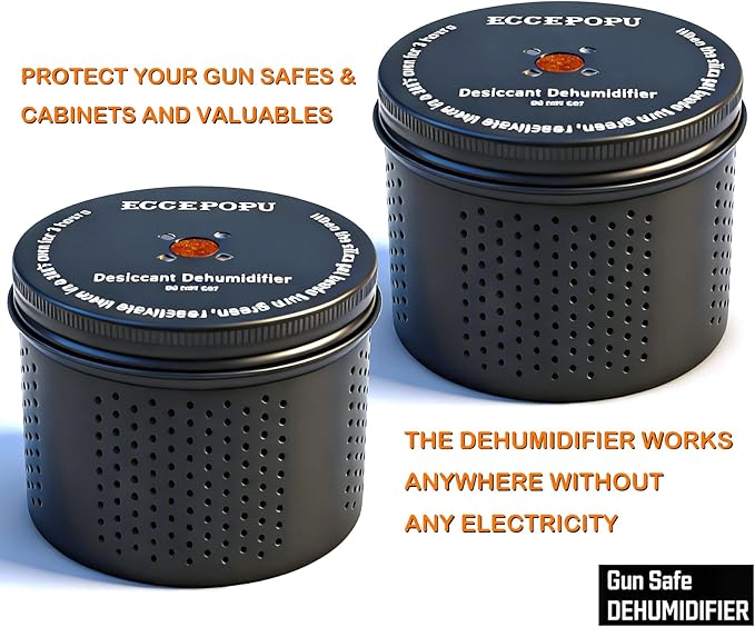 Gun Safe Dehumidifier 200g - Silica Gel Desiccant Canister, Moisture Absorber for Gun Cabinets & Safes, Protect 160 Cubic Feet, Black, Aluminum Shell