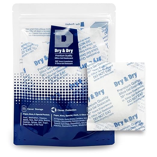 Dry & Dry 50 Gram [100 Packets] Silica Gel Packets Desiccants, Silica Packets - Rechargeable Moisture Absorbers for Food Storage, Electronics, 3D Filament & Safes