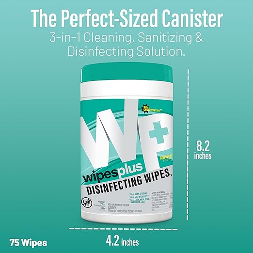 WIPESPLUS Disinfecting Surface Wipes Canister Bleach Free with Lemon Scent for Home and Business, 450 Count, (6 Packs of 75)