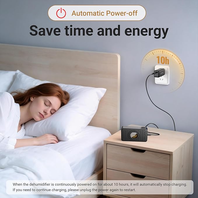 Auto Power-off Rechargeable Desiccant Dehumidifier with USB-C Cable, Reusable Portable Moisture Humidity Absorber Dryer Silica Gel Beads Packets for Gun Safe Camera Lens Pouch Electronics 3d Filaments