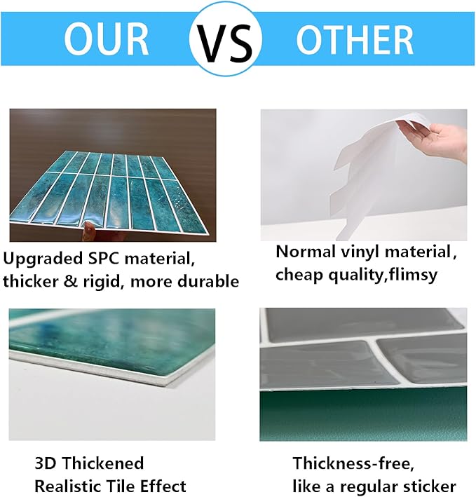 Peel and Stick Tile，New Upgrade Thicker Design Self Adhesive 12" x 12" Large Premium Peel and Stick Backsplash for Kitchen,Bathroom, Living Room, RV Etc（10-Sheet）.