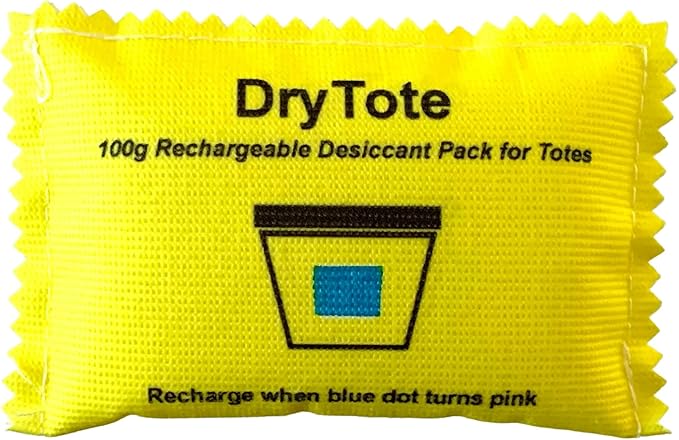 DryTote Rechargeable Desiccant Pack (Pack of 50), Ultimate Moisture Absorption, Color Change Indicator, Safe Storage Protection, Large Capacity 200 Gallons, 100g, Yellow