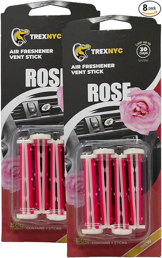 Car Air Fresheners Vent Sticks, Essential Car Odor Eliminator, For Long Lasting Fragrance up to 30 days (Rose, 2 Packs)