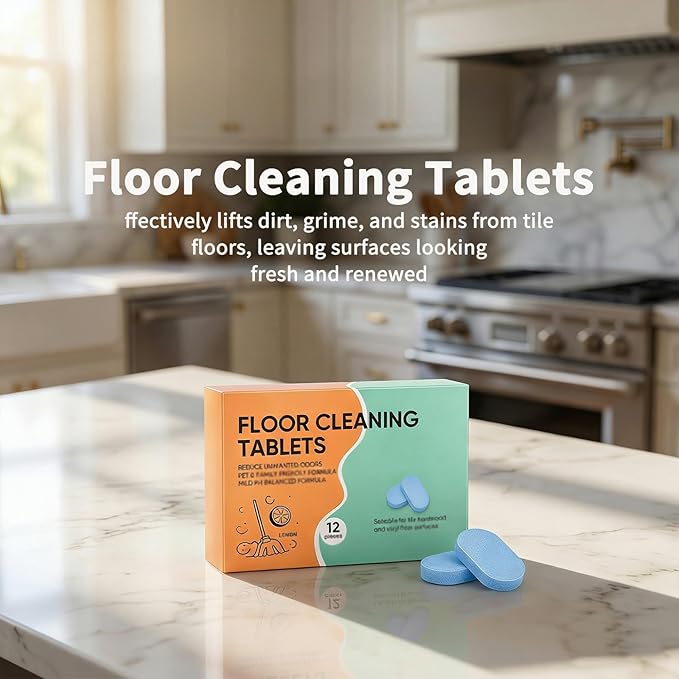Floor Cleaning Tablets, Multi-Surface Floor Cleaner Solution with Mopping for Bathroom, Kitchen, Floors & Tile, Lemon Scent (12 pcs) (2)