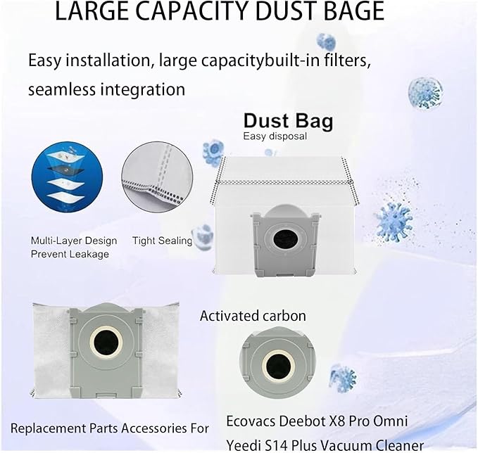 Replacement ECOVACS Accessory 9-Pack Dust Bags：Compatible with Deebot X8 Pro Omni / X9 Pro Omni / T80 Omni / X11 OmniCyclone / T50 Pro / T50 Max For Yeedi S14 Plus，Spare Parts Accessories