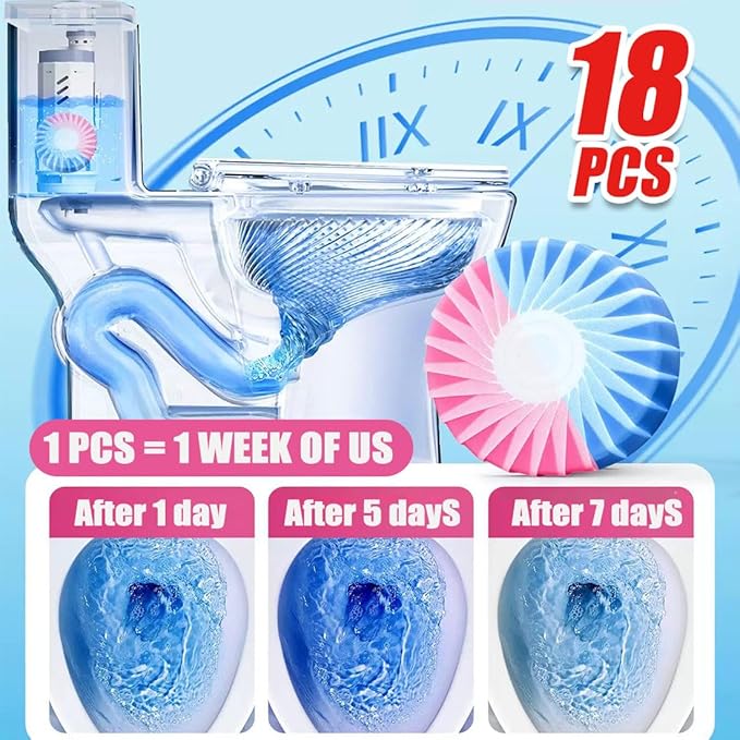（18 Count） Automatic Toilet Cleaner Tablets, Toilet Bowl Cleaner Tablets, Bathroom Toilet Tank Cleaner，Blue Cleaning Tabs for Bathroom Tank