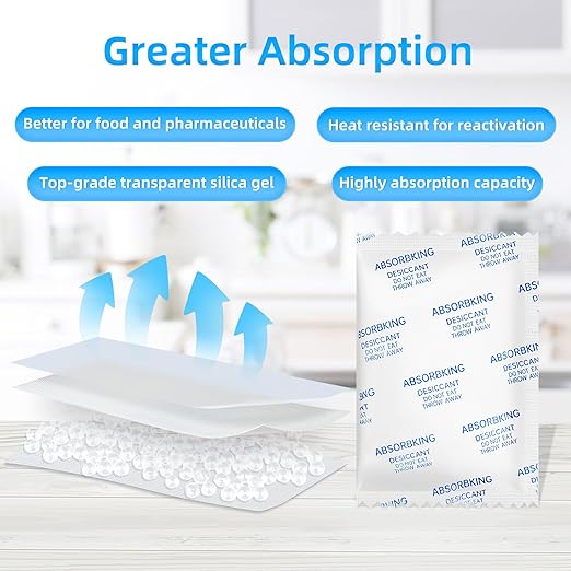Moisture Absorbers – 20 Gram 70 Packs Silica Gel Packets for Storage, Food Grade Desiccant Packs, Premium Silica Packets for Foods, Electronics, Jewelry, Tools, Safe and 3D Filament
