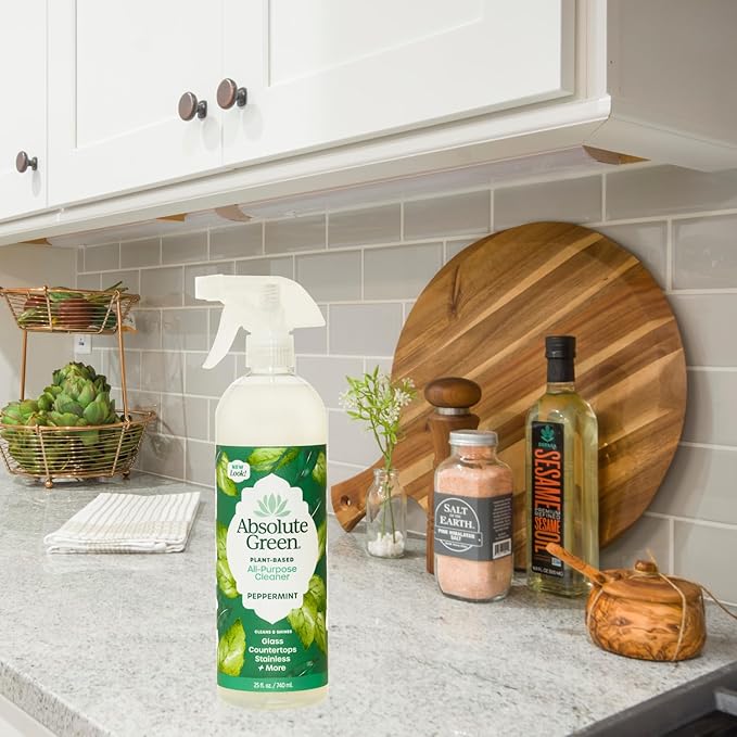 Absolute Green All Purpose Cleaner Spray, Non-Toxic, Kitchen, Bathroom, Countertop, Windows, Safe around Kids and Pets, Natural Peppermint Scent, 25 oz (1 Pack)