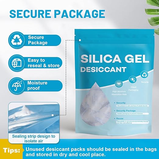 VOISEN 20 Gram 100 Pcs Color-Indicating Silica Gel Packets, Premium Food Grade Desiccant, Transparent Desiccant, Desiccant Packets for Storage, Premium Desiccant Packs for Food, Electronics, Closet