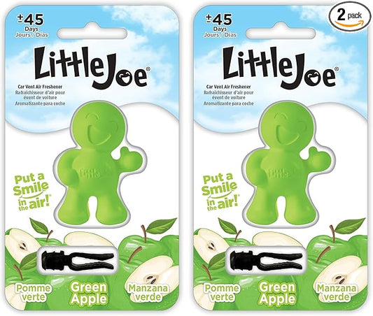 Little Joe 96416 Green Apple Scent Car Air Freshener A/C Vent Clip Uses Alcohol-Free Fragrance Oil is Non-Hazardous and Non-Toxic Plastic, Pack of 2