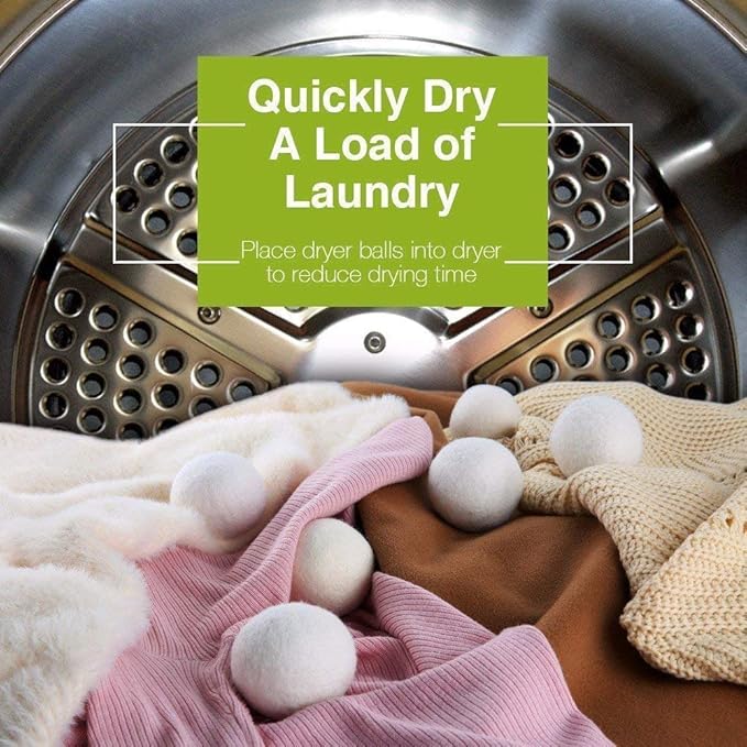 Wool Dryer Balls, Made from Premium Reusable New Zealand Wool, Fabric Softener, Reduce Wrinkles & Static Electricity, Shorten Drying Time Naturally, XL Size, Natural White, 6-Pack