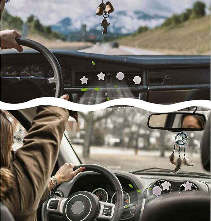 Boho Car Decor,4pcs Beach Car Air Freshener Vent Clips,Natural Crystal Stone Stars Seashell Hippie Decoations for Women,Best Wishes for Lover and Friend (white and pink)