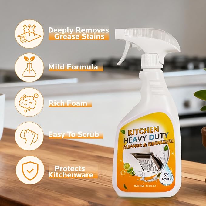 Kitchen Cleaner Spray for Oven Cleaner - clean up kitchen oil stains Degreaser for Range Hoods, Cooktop Cookware & Appliances - Rich Foam & Deep Cleaning for Heavy Duty