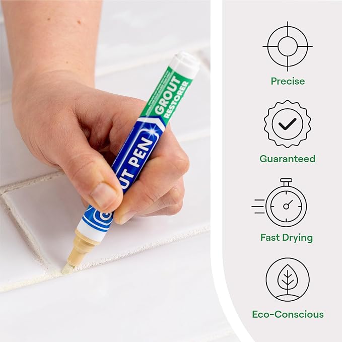 Grout Pen Tile Paint Marker: Cream 1 Pack and 2 Pack with Extra Tips (Narrow, 5mm) - Waterproof Grout Colorant and Sealer Pen to Renew, Repair, and Refresh Tile Grout - Cleaner Floor Pens
