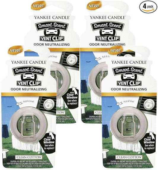 Yankee Candle Car Freshener Smart-Scent Vent Clips, 4-PACK (Clean Cotton)