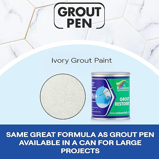 Grout Pen Ivory Grout Paint: Waterproof Tile Paint Grout Refresh Restorer for Floor, Kitchen & Bathroom Shower Tiles - Ivory - Can Size for Larger Projects - 125ml (4.2oz)