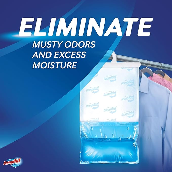 Damp Rid Hanging Bag Moisture Absorber – Fragrance Free Humidity Absorber for Closets, Closet Deodorizer & Odor Absorber, 15.4 oz Hanging Bags 2 Pack - Ilios Packaging