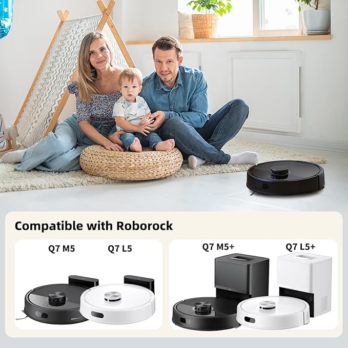 VIEWALL Q7M5 Replacement Accessories Kit for Roborock Q7 M5/M5+, Q7 L5/L5+ Plus Robot Vacuum, 1 Main Brushes, 4 HEPA Filters, 4 Side Brushes, 4 Mop Pads, 4 Dust Bags, 1 Cleaning Tool, 1 Screwdriver