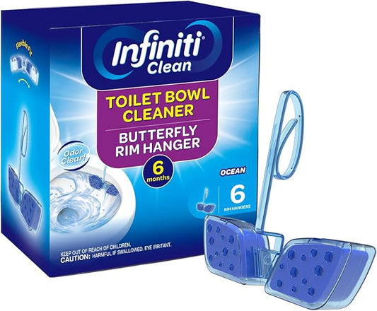 Toilet Bowl Cleaner Butterfly Rim Hanger – 6 × 1.8 OZ (50g), Lasts Up to 6 Months, Cleans & Deodorizes with Every Flush (Ocean)