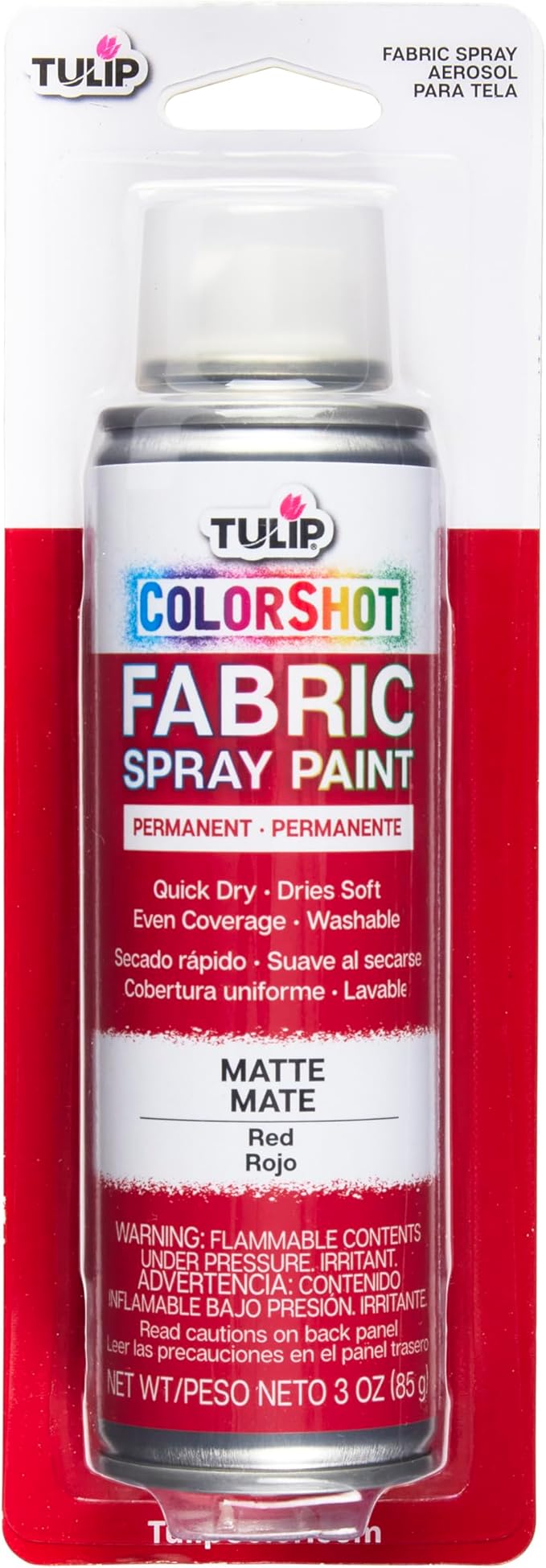 Tulip ColorShot Instant Fabric Spray Paint, Permanent Color Spray-On Fabric Paint, 3oz, Red