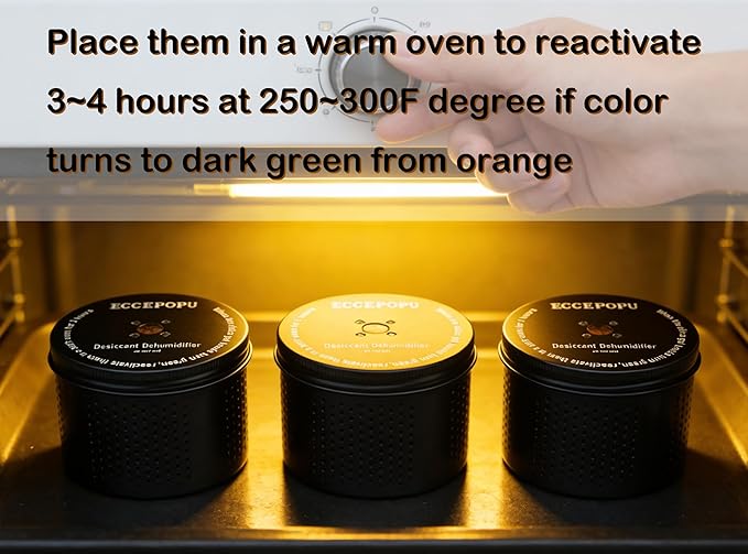 Gun Safe Dehumidifier 200g - Silica Gel Desiccant Canister, Moisture Absorber for Gun Cabinets & Safes, Protect 160 Cubic Feet, Black, Aluminum Shell