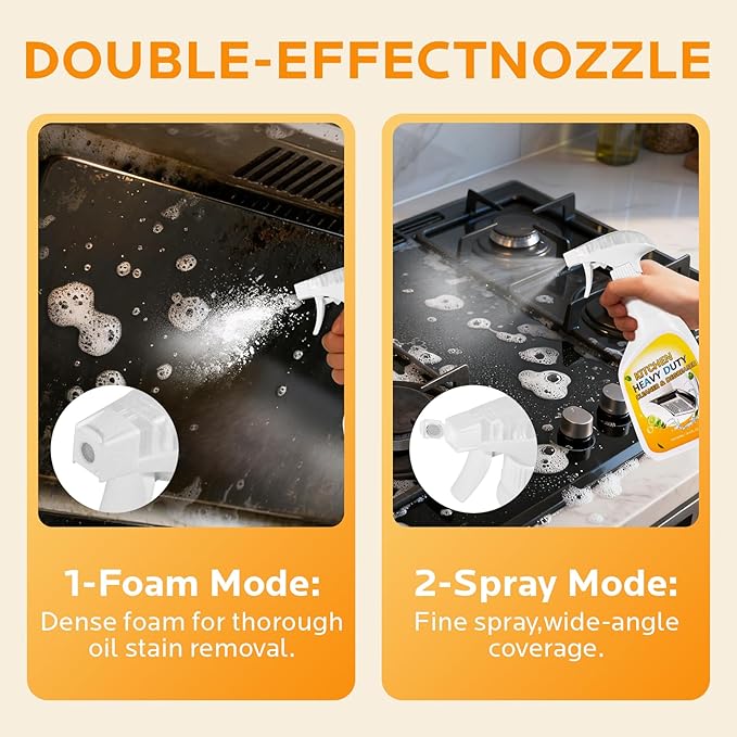 Kitchen Cleaner Spray for Oven Cleaner - clean up kitchen oil stains Degreaser for Range Hoods, Cooktop Cookware & Appliances - Rich Foam & Deep Cleaning for Heavy Duty
