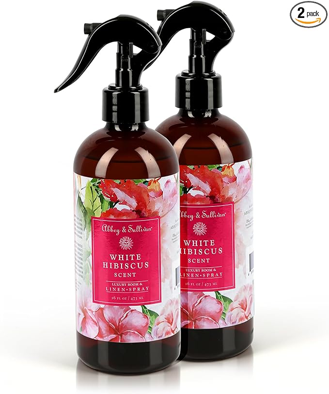 Abbey & Sullivan Linen Spray, White Hibiscus, Fabric Freshener and Fragrance Room Spray, Pack of 2, 16 oz