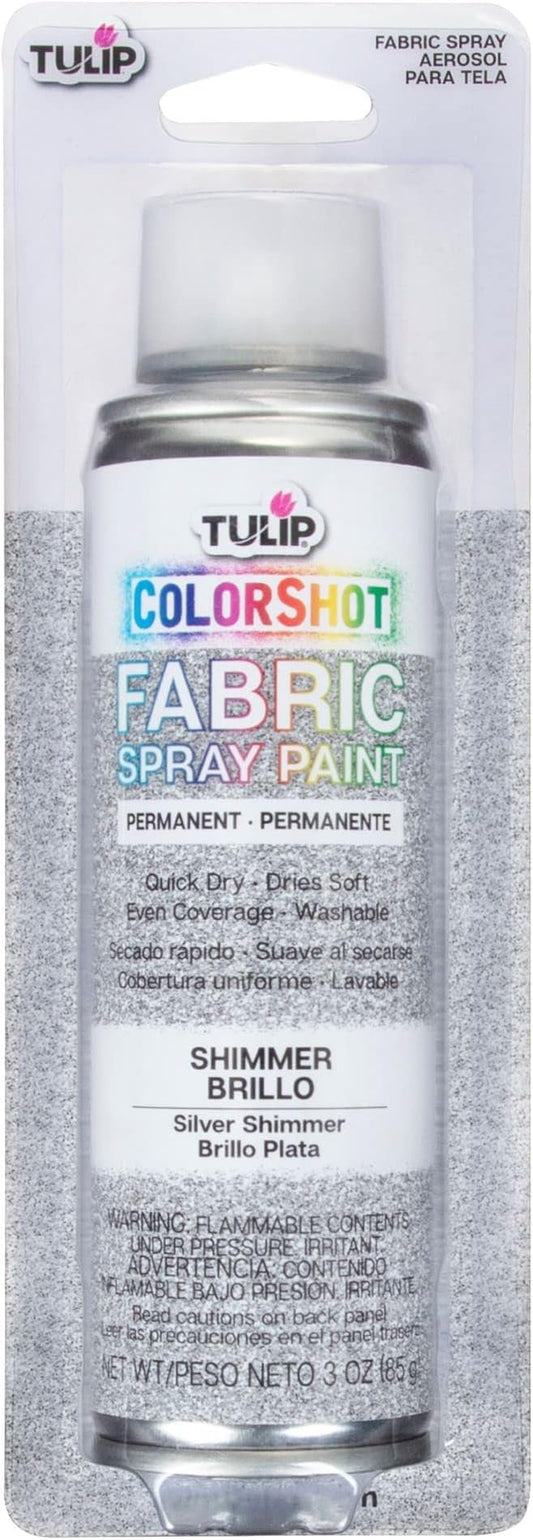 Tulip ColorShot Instant Fabric Spray Paint, Permanent Color Spray-On Fabric Paint, 3oz, Silver Shimmer