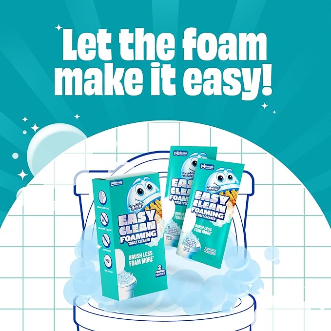 Scrubbing Bubbles Easy Clean Foaming Toilet Bowl Cleaner, Easy Toilet Drop In Powder Pouches, 100g (5 Pouches)