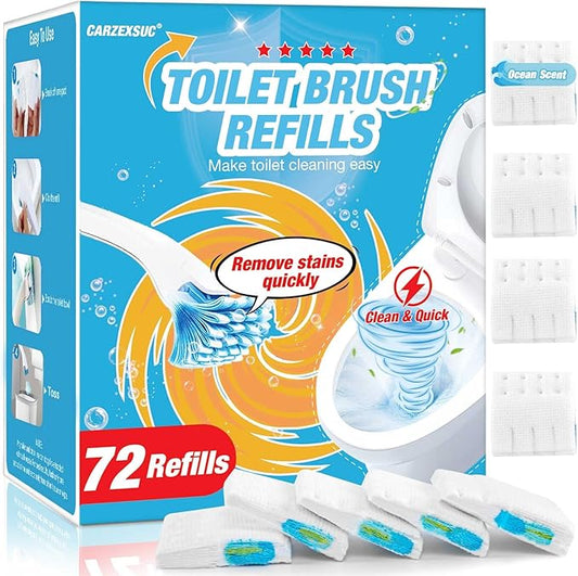 Toilet Cleaner Refill Pads Ocean Scent Enhanced Odor Control 72 Count Scrubber Refill Clean Stains Disposable Toilet Brush Refill for Toilet and Bathroom