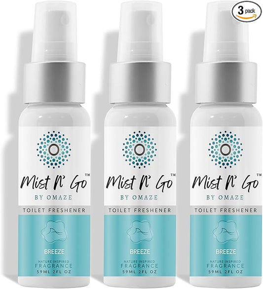 Mist N??Go by Omaze Travel Bathroom Spray for Toilet Spray Odor Eliminator - Travel Toilet Spray for Bathroom Air Freshener Spray for Bathroom Deodorizer - Breeze Regular Size (2oz x3)